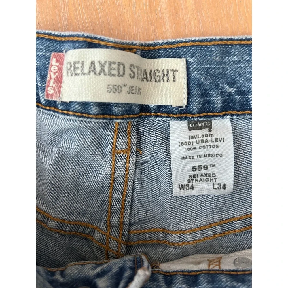 Levis 559 Relaxed Straight Jeans Mens 34x32 Blue‎ Medium Wash Denim 559-0210